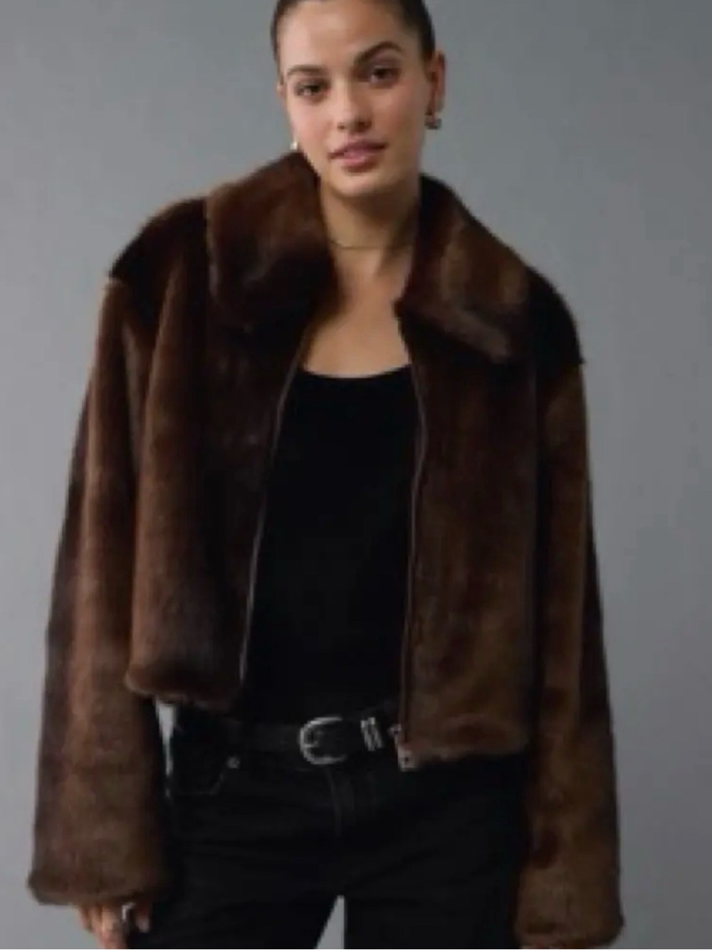 Cropped Brown Faux-Fur Jacket for Women